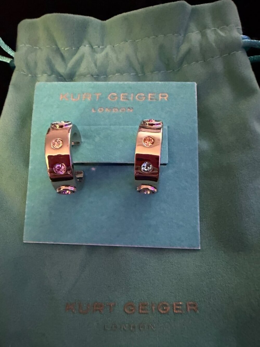 Kurt Geiger London Crystal-Embellished Hoop Earrings Silver-Tone NWT